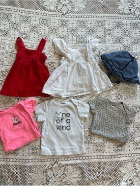 Lot of 5 baby girl 0-3m summer bundle dresses bodysuits Tshirt+ gift bucket hat